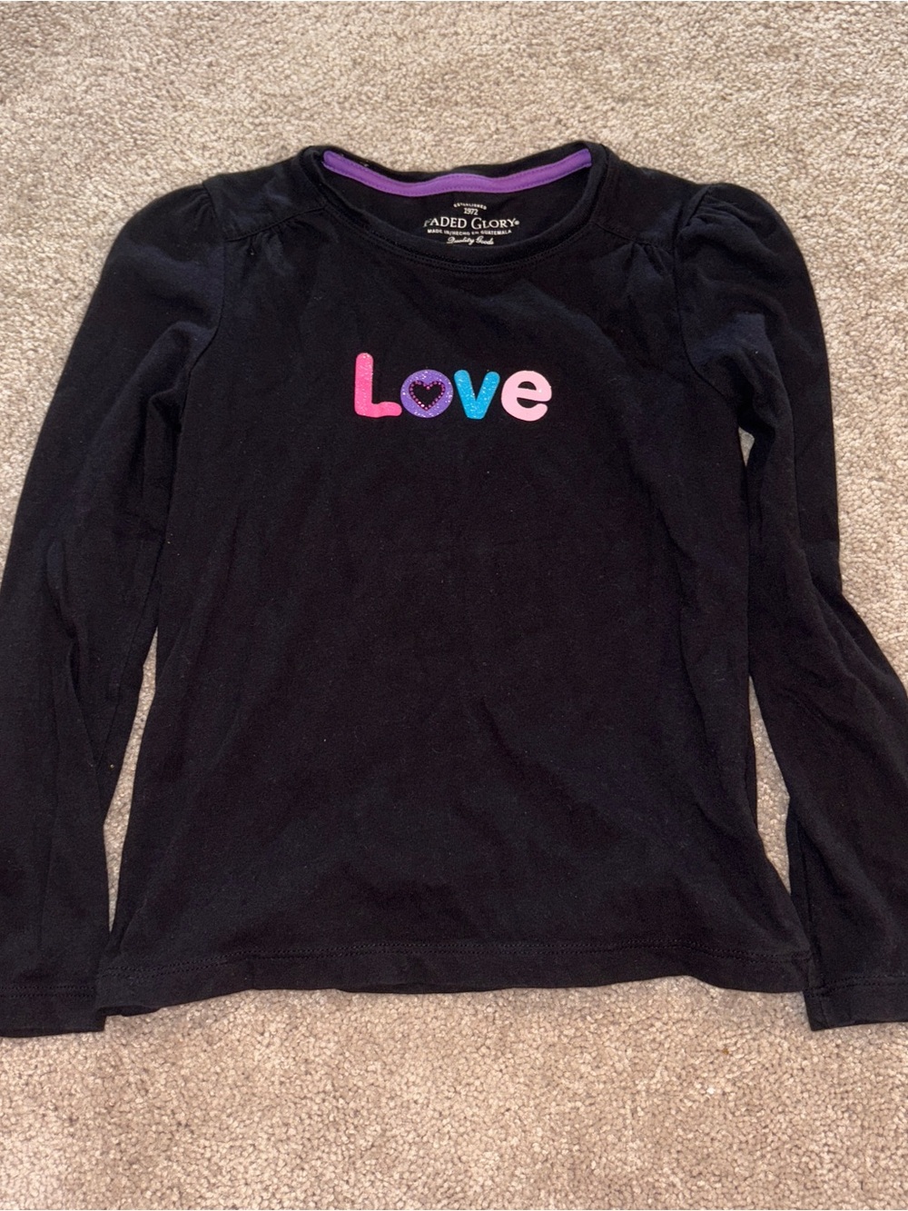 Faded Glory Black Long Sleeve Tee with Colorful "Love" Graphic Size: M